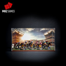 Urna de metacrilato edición Blood Bowl con equipo orco y estadio de fondo