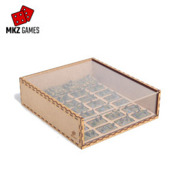 Caja de exposición llena de miniaturas con puerta y frontal de metacrilato Caja de exposición llena de miniaturas con puerta y frontal de metacrilato