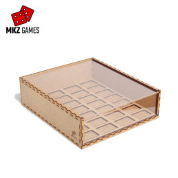 Caja de exposición con puerta y frontal de metacrilato e inserto Caja de exposición con puerta y frontal de metacrilato e inserto