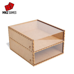 Cajas de almacenaje con puerta de madera y frontales de metacrilato apiladas entre sí Cajas de almacenaje con puerta de madera y frontales de metacrilato apiladas entre sí