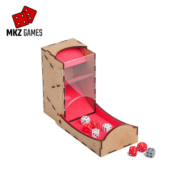 Torre de dados abatible pequeña abierta y con dados