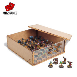 Caja apilable con frontal de metacrilato y cubierta abierta