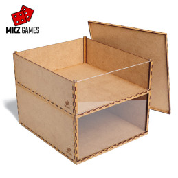 Cajas apilables apiladas entre sí con frontal de metacrilato y cubierta abierta