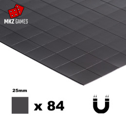 Lamina magnética adhesiva de 0.9mm precortada en cuadrados de 25x25mm