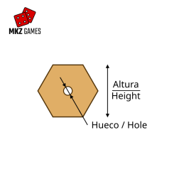Peanas hexagonales de MDF por altura con hueco para imanes de neodimio - esquema