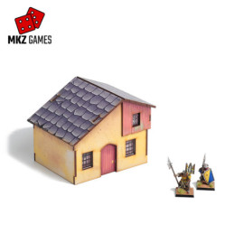 Casa grande prepintada para wargames de fantasía medieval en 28-32mm de escala - vista frontal