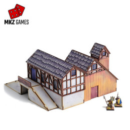 Molino de agua prepintado para wargames de fantasía medieval en 28-32mm de escala - vista posterior