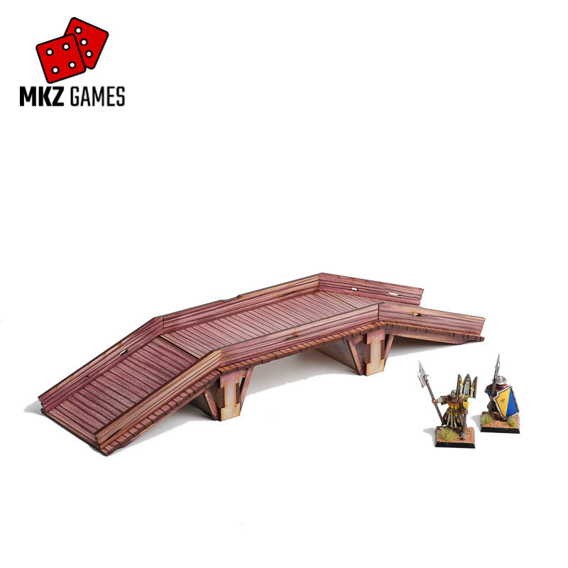 Puente de madera prepintado para wargames de fantasía medieval en 28-32mm de escala - vista frontal