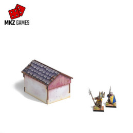 Cabaña prepintada para wargames de fantasía medieval en 28-32mm de escala - vista posterior