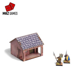 Cobertizo prepintado para wargames de fantasía medieval en 28-32mm de escala - vista frontal