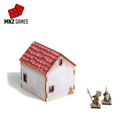 Casa con balcón prepintada para wargames de fantasía medieval en 28-32mm de escala - vista posterior
