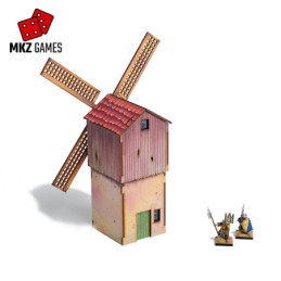 Molino de viento prepintado para wargames de fantasía medieval en 28-32mm de escala - vista posterior