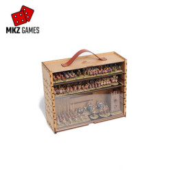 Maletín de transporte y exposición S de 8cm de profundidad lleno de miniaturas con puerta de metacrilato