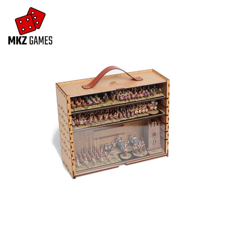 Maletín de transporte y exposición S de 8cm de profundidad lleno de miniaturas con puerta de metacrilato