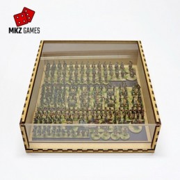 Caja horizontal con miniaturas de 15mm y frontal y puerta de metacrilato
